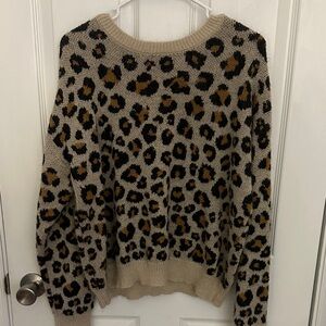 Knox Rose Leopard Print Crew Neck Sweater - Beige and Black